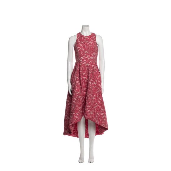 ML Monique Lhuillier Lace Pattern High Low Formal Dress Red white SZ SM Pockets - Picture 15 of 16